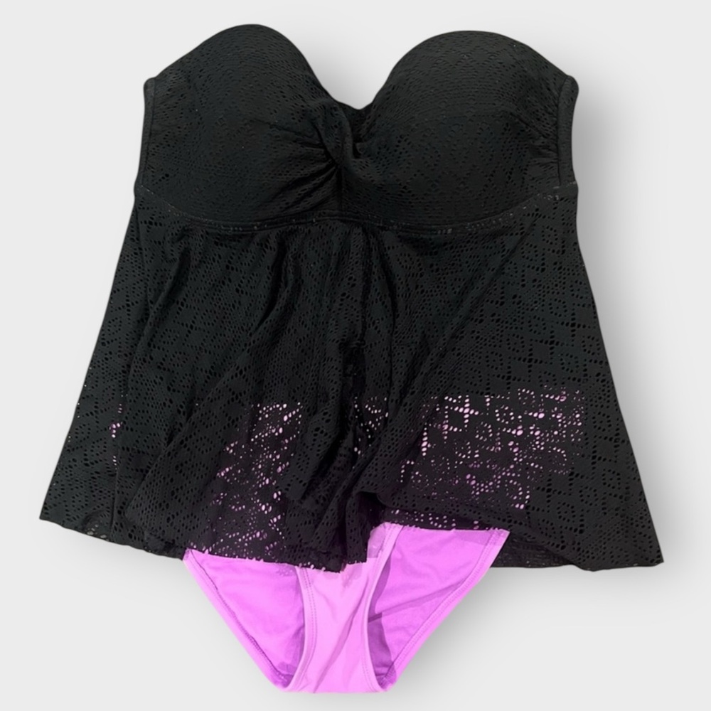 Merona Textured Strapless Bikini Top in Black Eyelet size XL Drapey